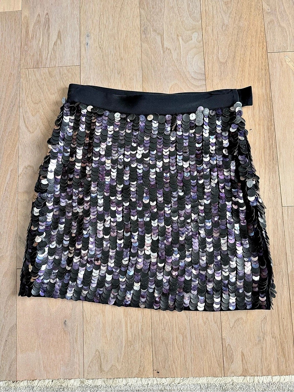 Tibi New York Sequin Mini Skirt in Black & Purple Size 0